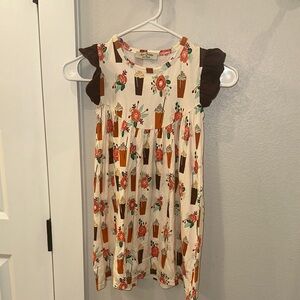 EUC Girls Ava & Grace Boutique Dress Latte Iced Coffee Floral Flower Print Dress